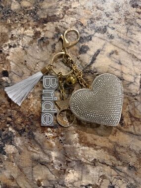 Bride Heart Keychain Charm in Sparkling Gold